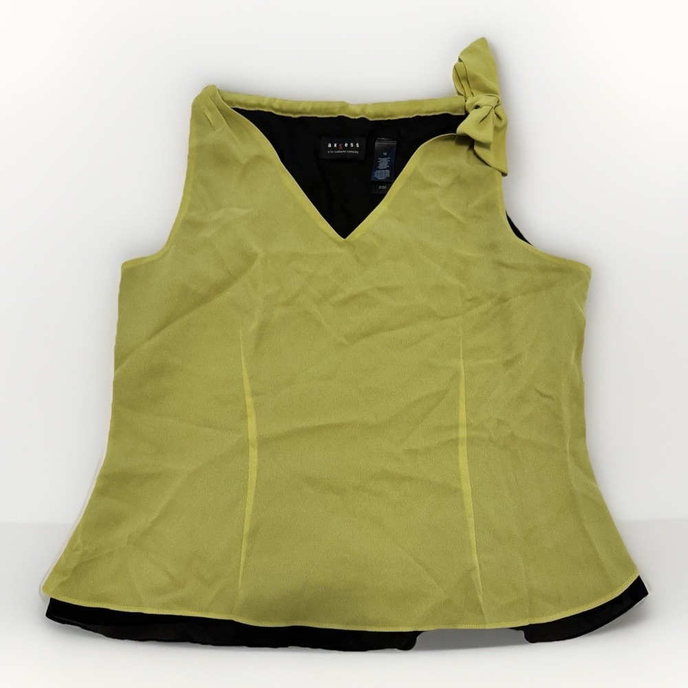 VTG Axcess Liz Claiborne Y2K Babydoll Top Bow Detail Green/Black Tank Large Chic
